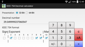 IEEE 754 decimal calculator screenshot 1