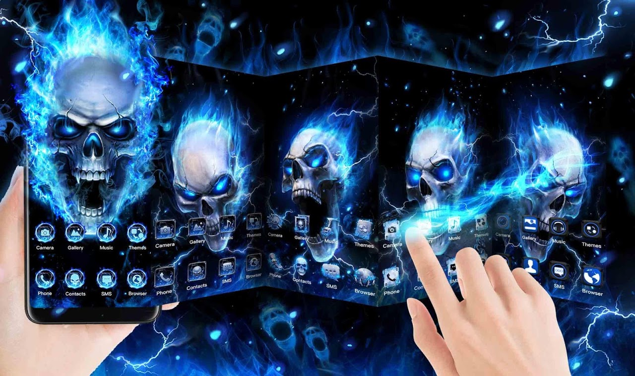 blue fire skull background