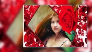 美丽的玫瑰色花照片框架贺卡 screenshot 1