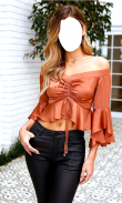 Women Crop Shoulder Photo Suit screenshot 0