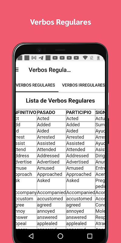 Os verbos irregulares inglês na App Store