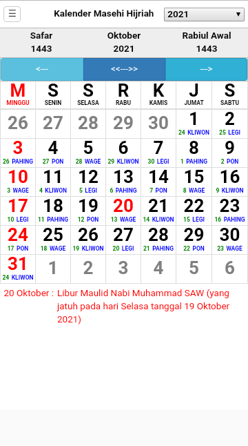 Kalendar oktober 2021