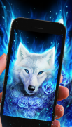 白狼和蓝玫瑰动态壁纸 screenshot 1
