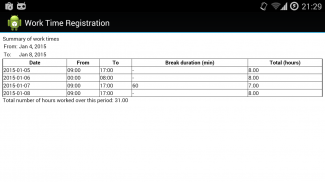 Work Time Registration screenshot 1