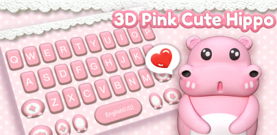 3D Pink Cute Hippo Teclado