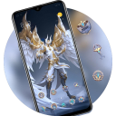 Fantasy beautiful angel with golden wings theme Icon