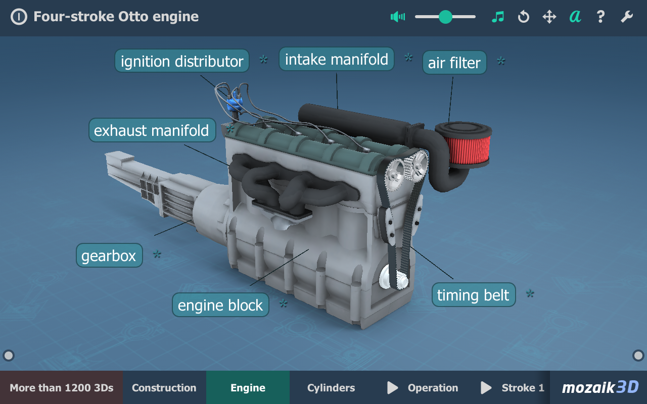 Four-stroke Otto engine - 3D scene - Mozaik Digital Education and Learning