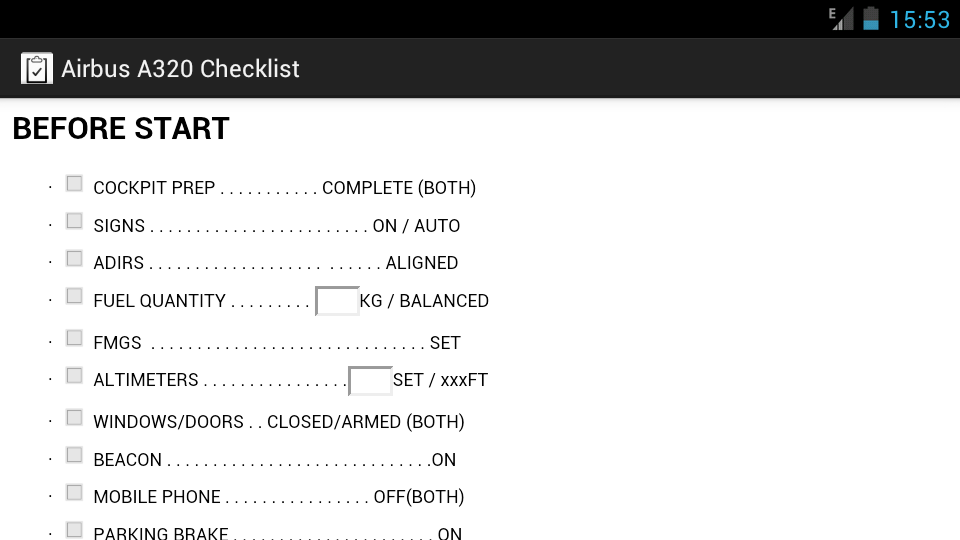 Airbus X Extended Checklist