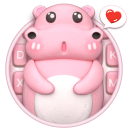 3D Pink Cute Hippo Temă