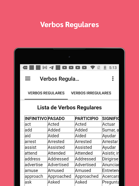 Os verbos irregulares inglês na App Store