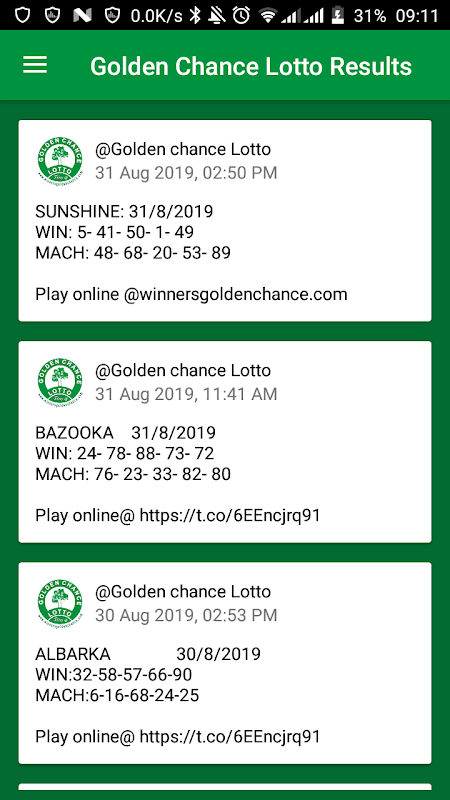 Golden chance lotto of store today evening result