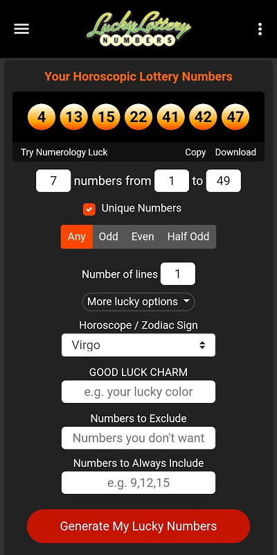 lucky lotto numbers generator