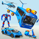 Transformar robot de autobús de policía volador