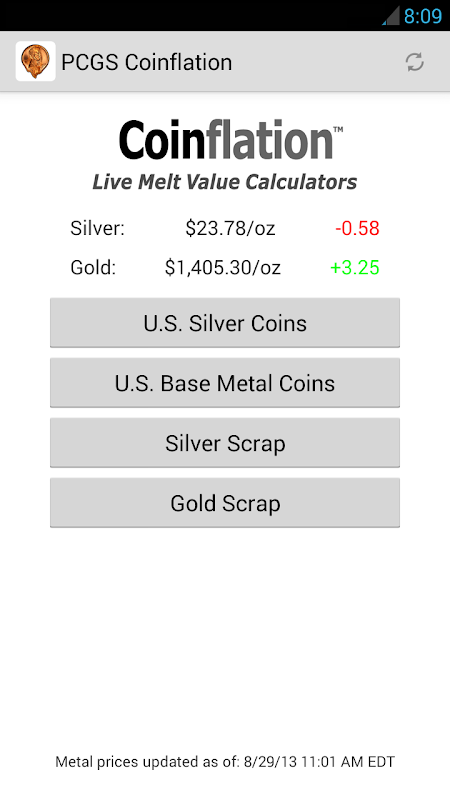 Coinflation Gold Silver Melt Values APK