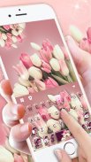 Girly Pink Tulip Keyboard Background screenshot 1