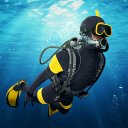 Scuba Diver Swimming Treasure