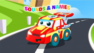 儿童汽车：汽车的声音和名称，汽车拼图，汽车着色 screenshot 0