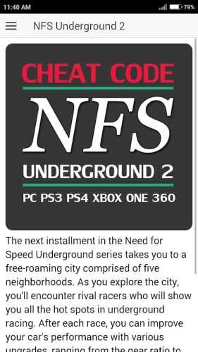 Need For Speed Underground Rivals Game Cheats