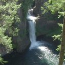 Forest waterfall from a height