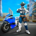 Police Cow Boy Robot Bike Chase Icon