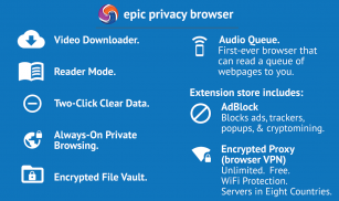متصفح Epic خصوصية/حاجب للإعلانات،,Vault, VPNمجاناً screenshot 1