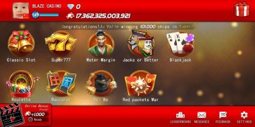 Blaze Casino - Free slots blackjack baccarat screenshot 0