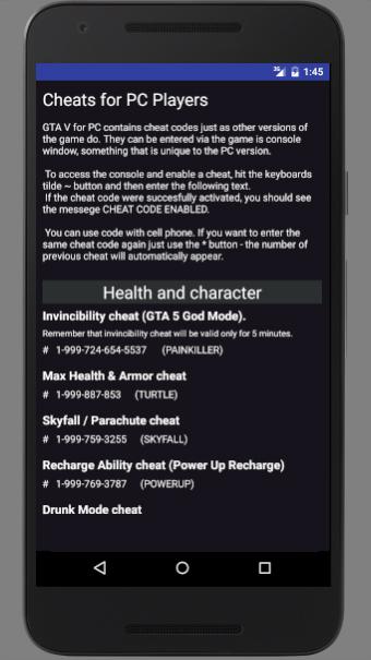 Cheats Code For GTA 5::Appstore for Android
