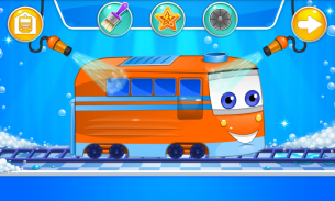 Перевести  Train Wash  Cleaning, maintenance and care of your children's train at the spa from yovo  What happens to the trains when they are not in the way? Where does these iron giants after the long-awaited arrival of the railway station? The answers to these questions you can in our app "Train Wash"! Become the head of the station, in which everyone will find Affairs. Trains are in need of constant care, inspection and repairs, will be able to cope with this task? Play locomotive can be easy, but the real work starts at the depot. Trains before departure - to wash, peel and grate to shine. Children game "Washing cars" is a very bright and interesting game for children  beautiful and funny locomotive. Educational game for children to help in the development of fine motor skills and learning colors and take your baby for a long time! Games for children, has never been so spectacular. The child will be able to enjoy a bright and interesting picture and explore the world of trains with you! Railroad Depot - it is your base, which will be an action game. You, as the chief of the station, should maintain its normal operation, to react quickly to any incident, and troubleshoot any problems. You - the most important person at the station and without your personal leadership will not work. You are obliged to ensure that the trains went from the station clean and beautiful. In addition, about a train game you can not always find, in addition to ordinary wagons and locomotives, even train.  A new fun game for kids "locomotives Cleaning" will help your kids feel small machinists and designers. The game has many different models of locomotives, so that the baby will choose a locomotive, which he likes. Steam locomotive to wash using detergent, water, loofah, and then the locomotive can be painted, choose and apply a varied picture, change the wheels. All this is accompanied by fun games, kids developing their capacity for patience and perseverance. "Children train" stands out among the other games of the train. In it the child can not only wash the engine, among many similar games for children.  Taking on the role of chief of the railway station, the responsibility of the player includes the following responsibilities:  - Registration of incoming trains.  - Check the integrity of merry locomotive on a colorful pattern, where all the main parts are painted.  - Use tools for maintenance and repair of the engine. This is not a simple children's train - there are rules! - Fun Games for children, such as "Train Wash", help the child to develop a variety of skills and abilities. - The trains are often forgotten luggage - using the latest equipment in order to find out what's inside and find the luggage owner.  - Wash the steam locomotive - not an easy task. On the way to collect a lot of dirt train - Take it with fun games! - New Horizons - moves from station to station, in the new game about trains for kids, from continent to continent, exploring new places and doing new tasks.  - "Cleaning of trains" - an educational game for children will be a real canvas for creativity, by which the child will be able to study the internal and external devices of the train with the help of educational games.  - Improve your train. Funny trains and waiting to put new wheels, paint in fresh, vibrant colors, and they will go to transport passengers or cargo transport. Take care of train and earn extra points to buy new ones. And this is not even a complete list! Come to the application "Train Wash" and find out what's waiting for you next! A lot of educational games, colorful and bright picture, as well as fun music that you will repeatedly bring the train in proper form. And do not forget to grab friends!  Visit us at: Site: http:yovogames.com  Youtube: http:www.youtube.comchannelUCZruadkJJTuD4Bgb1F6pa3A Twitter: https:twitter.comYOVOstudio Facebook: https:facebook.comyovogames  39215000 آموزش شستشو screenshot 3