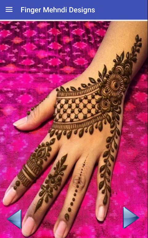 Easy Royal Finger Mehndi Design for Front, Back