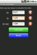 R1+R2 Zs Ze Calculator screenshot 1